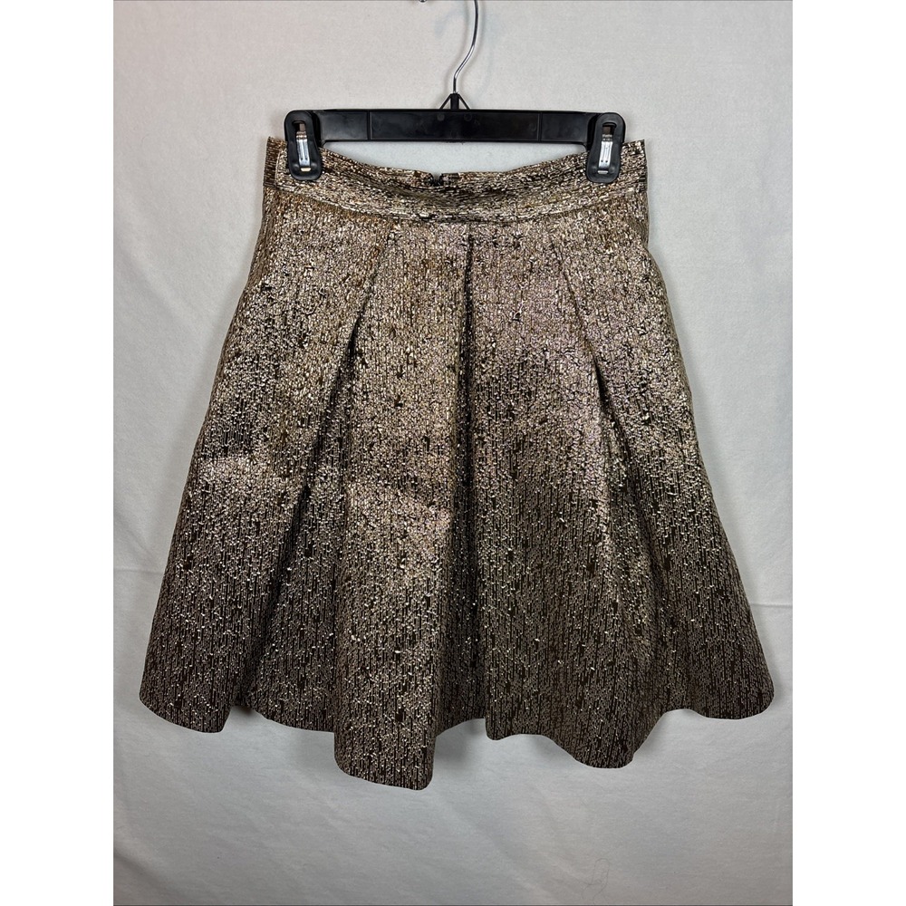 Eliza jMetallic Gold Pleated Midi Skirt Sparkle Textured Formal Party sz2